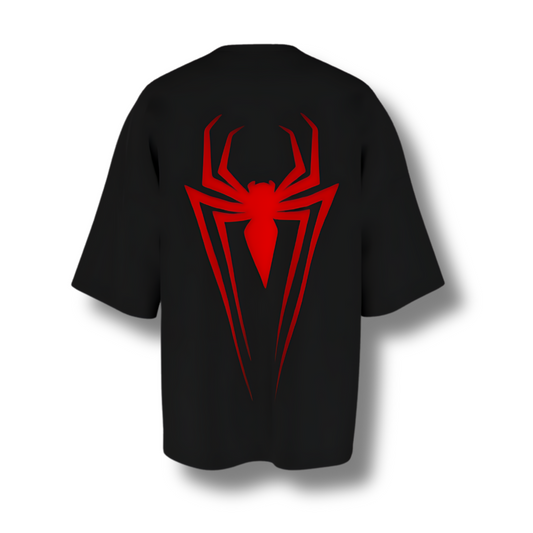 Oversized-shirt game strong, just like Spidey’s swing.